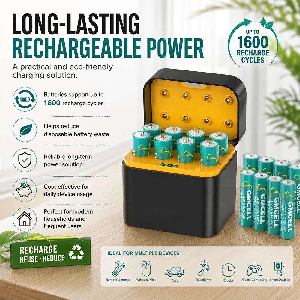🔋 Portable Smart 8-Slot Rechargeable Battery Charger