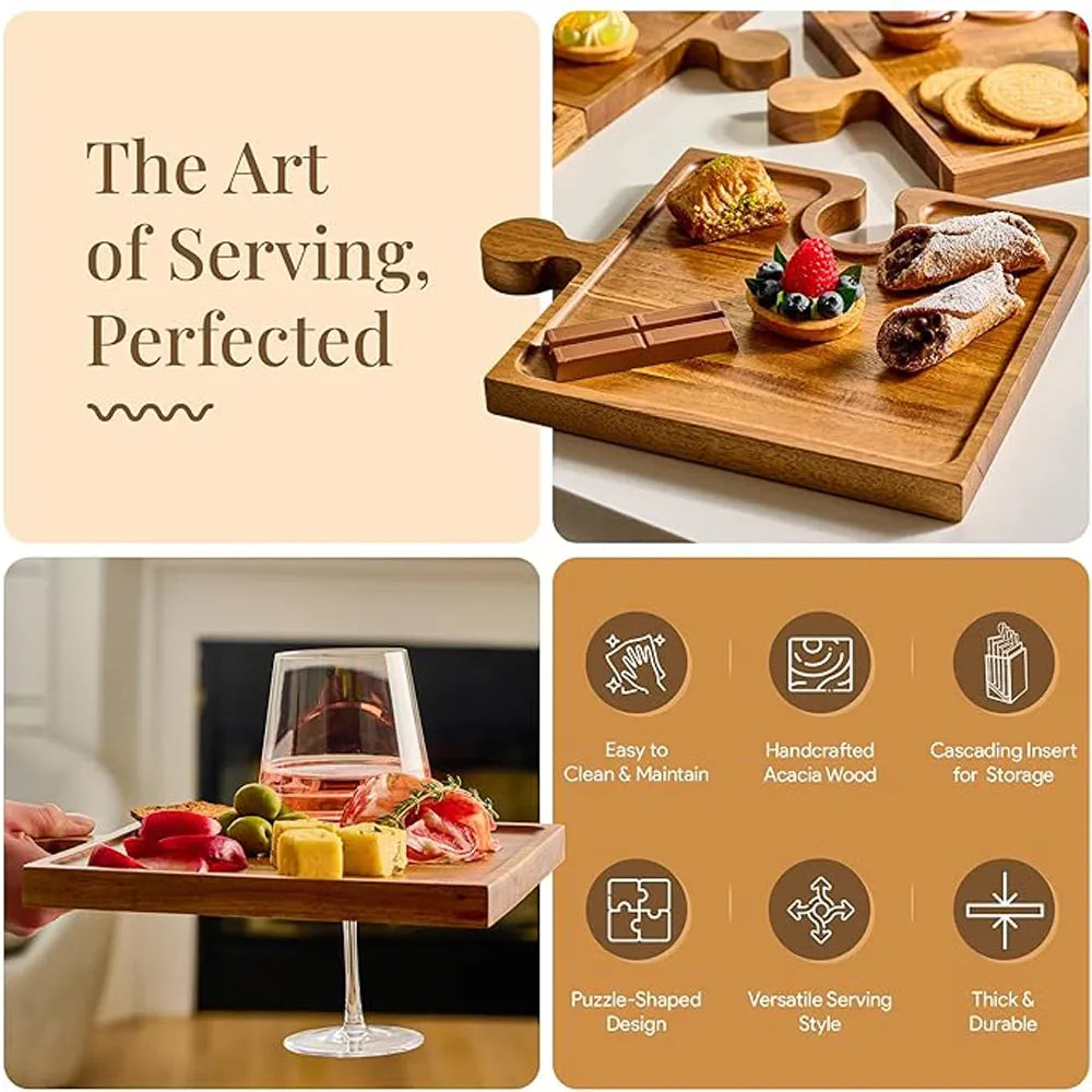 🧩 Acacia Wood Puzzle Charcuterie Board Set