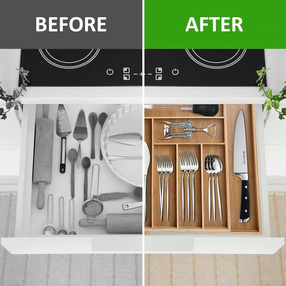 Expandable Bamboo Drawer Organizer – Versatile Compartment Storage🌿🗂️