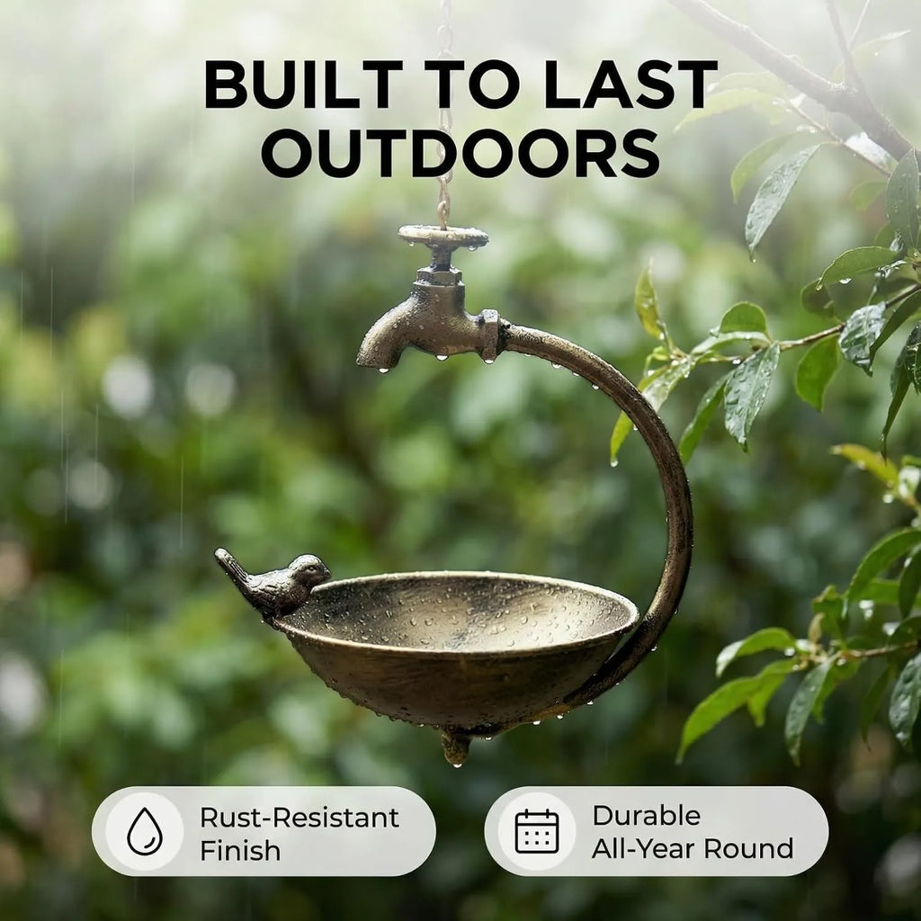 🐦 Vintage Outdoor Bird Bath & Feeder