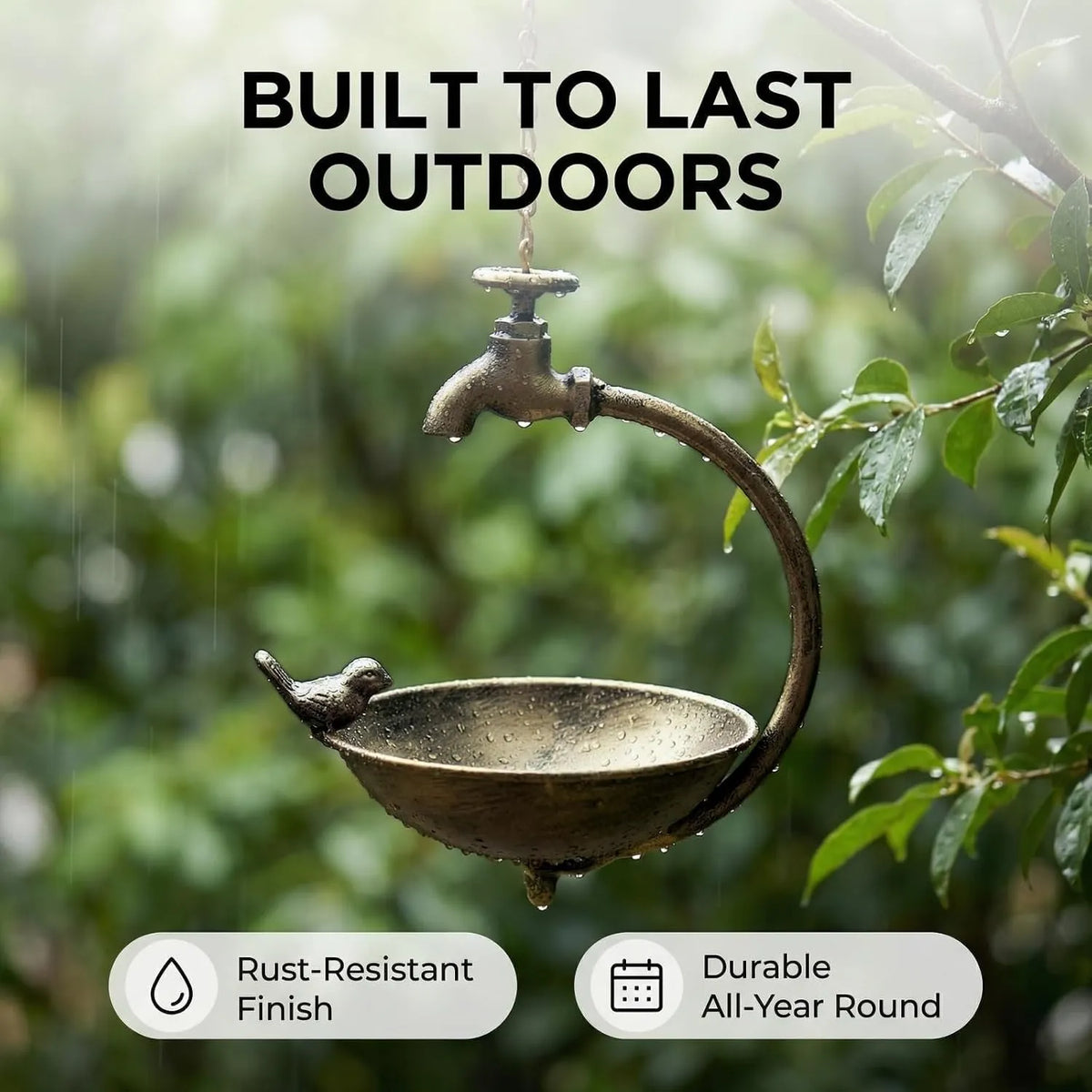 🐦 Vintage Outdoor Bird Bath & Feeder