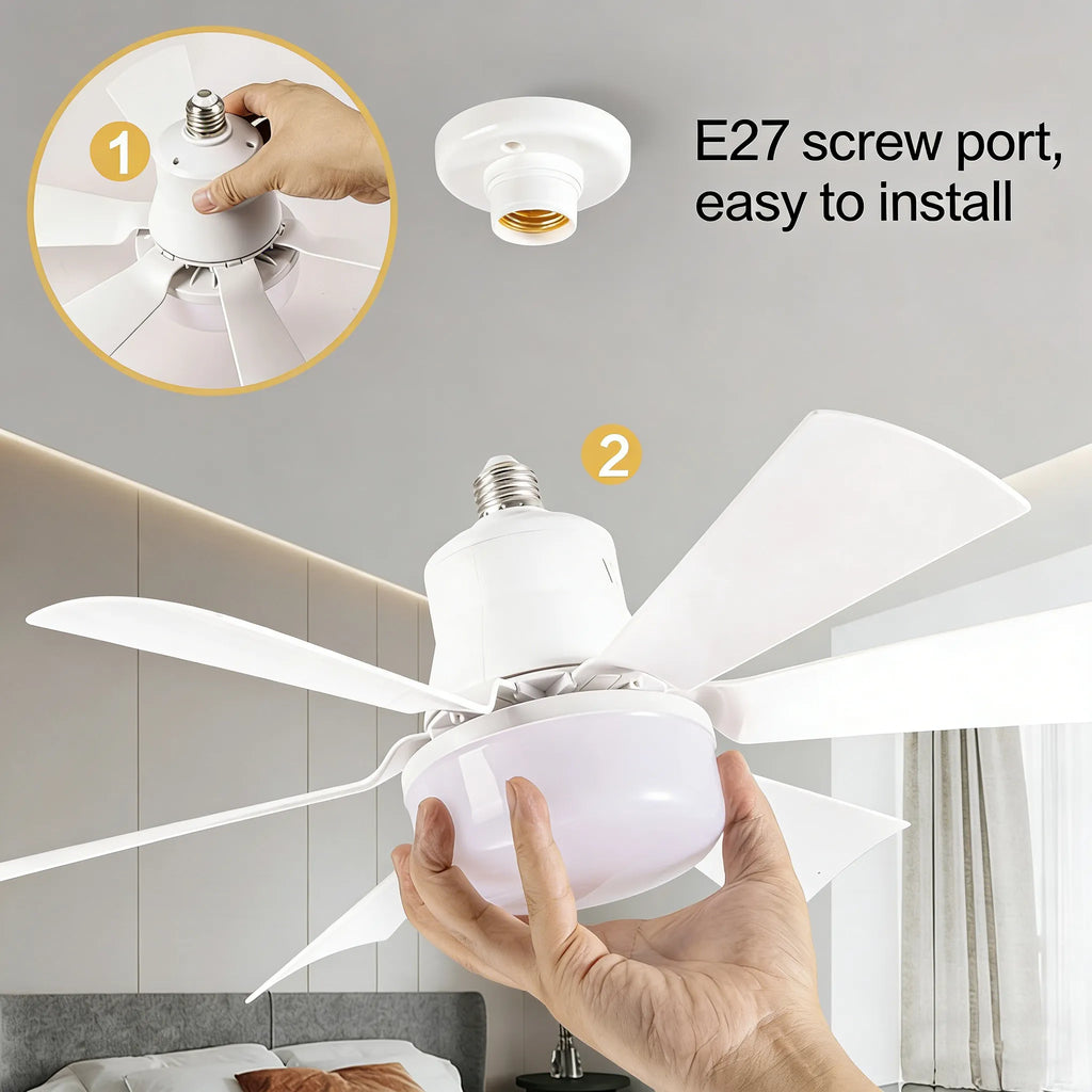 💡 E27 Screw-Base Silent Mini Fan Light,Remote Control