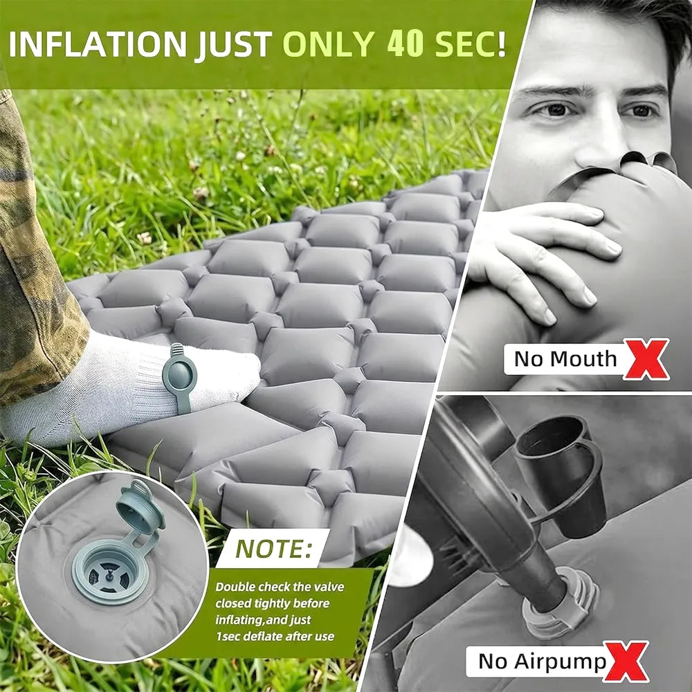 🏕️ Ultralight Self-Inflating Camping Sleeping Pad – Built-in Pump & Pillow