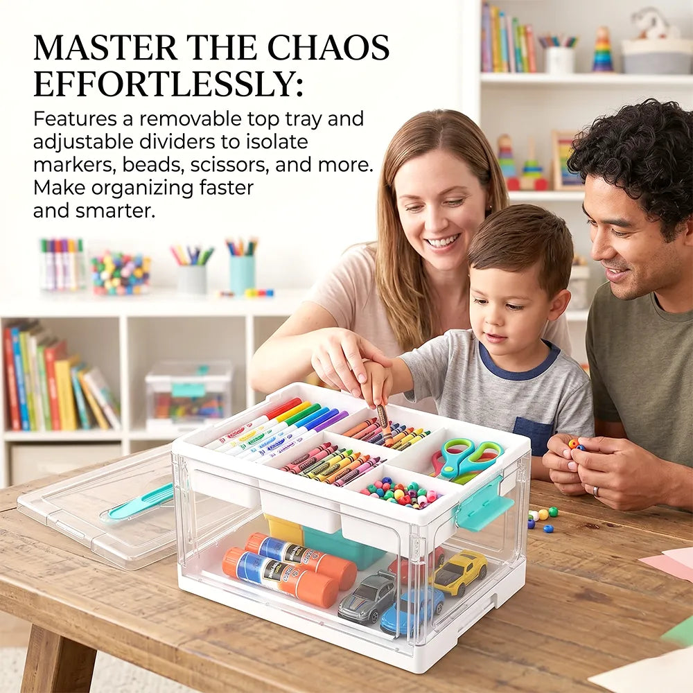 🎨 Transparent Craft Storage Organizer Box with Removable Tray & Dividers