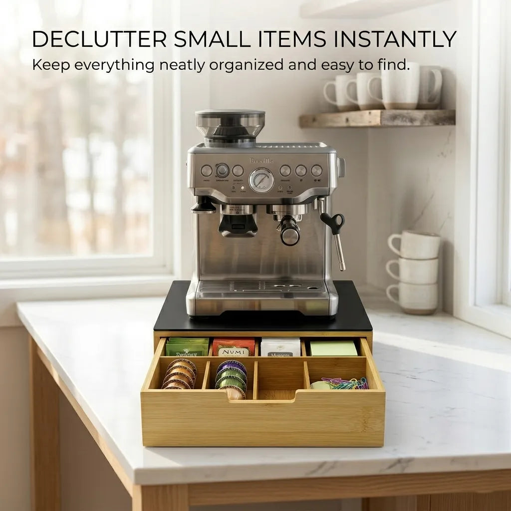 🌿Bamboo Drawer-Style Tea & Coffee Organizer