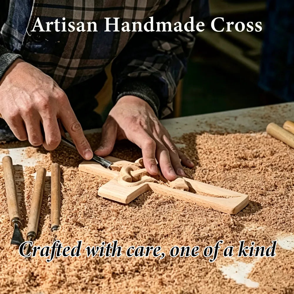✝️ Handmade Wooden Double-Heart Cross Wall Decor