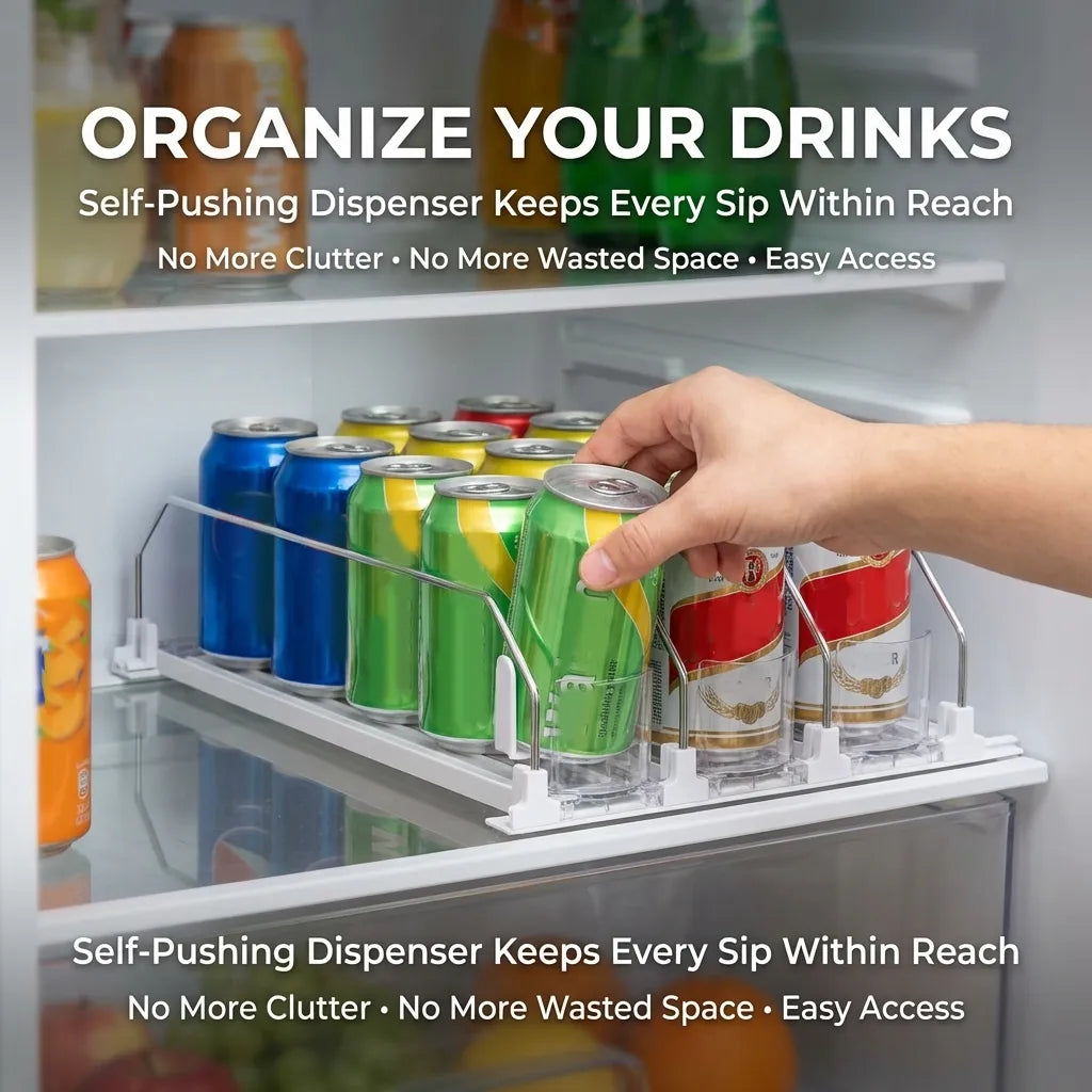 🥤 Self-Pushing Drink Dispenser-Soda Can Organizer