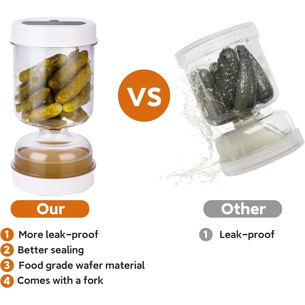 🥗Hourglass Pickle Jar with Built-In Fork – Juice Separation Storage Container