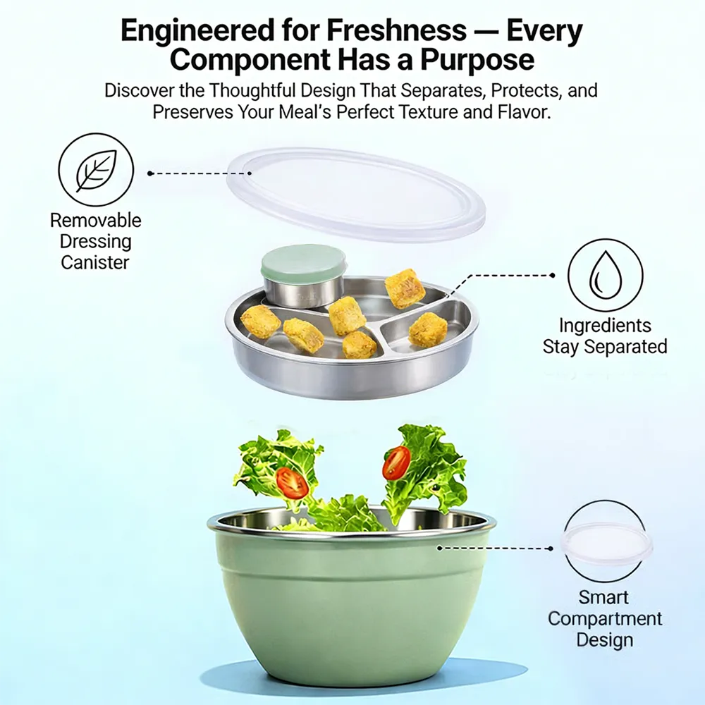 🥗 Stainless Steel Salad Bowl Set – Fresh Meals, Anytime Anywhere