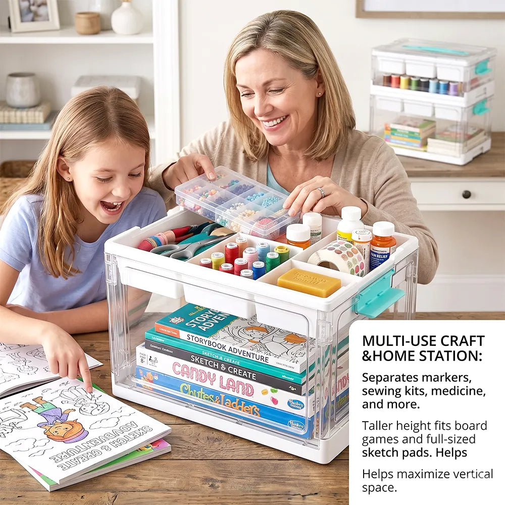 🎨 Transparent Craft Storage Organizer Box with Removable Tray & Dividers