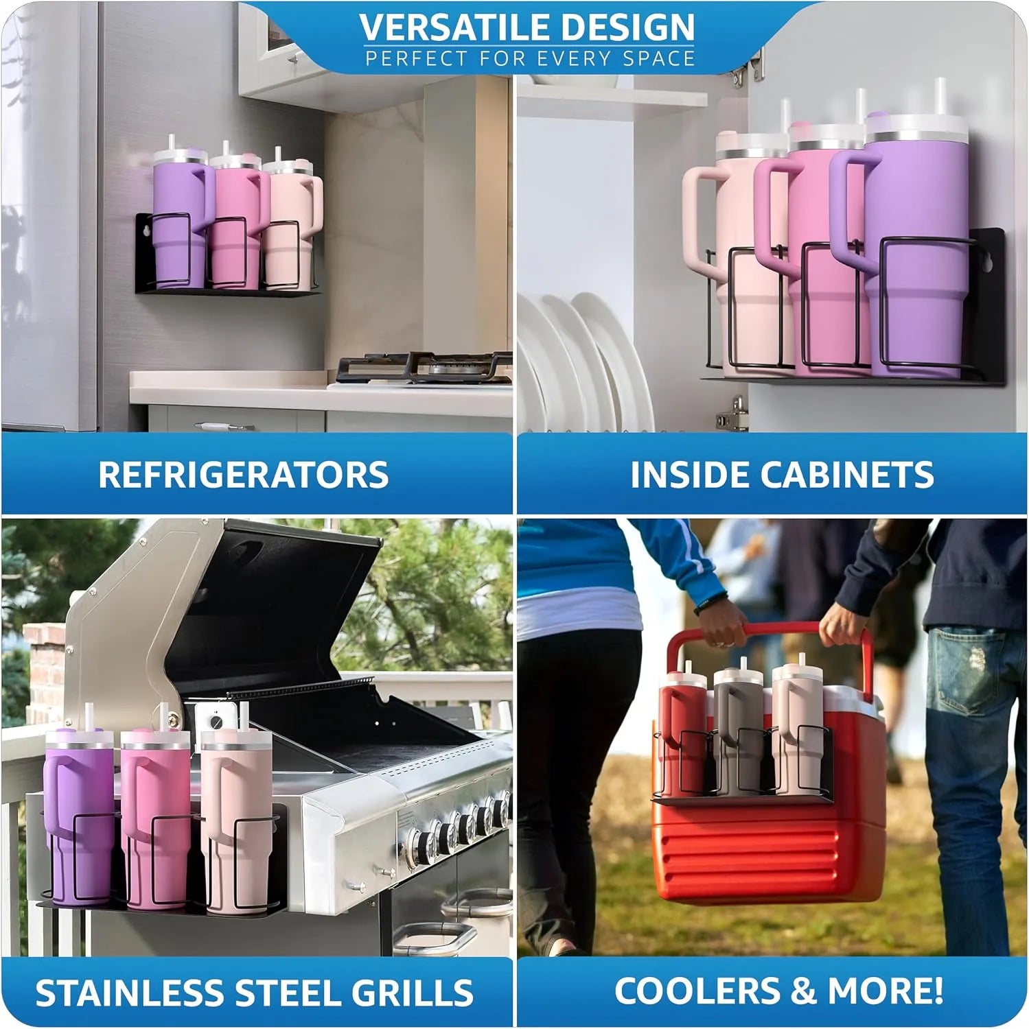 Cup Organizer - Magnetic or Screw Mount Storage for Kitchen, Fridge, or Cabinet