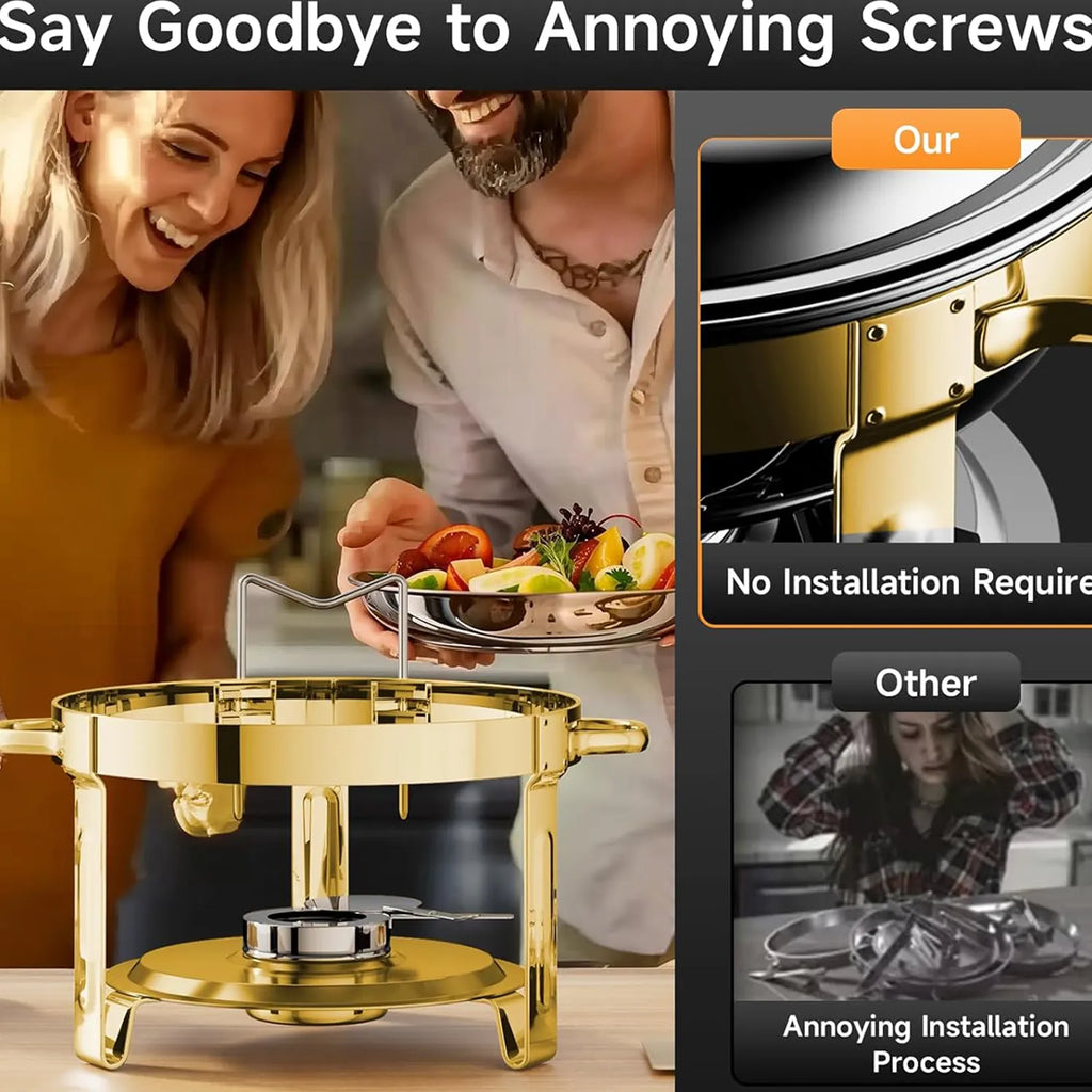 ✨ 5QT Round Stainless Steel Chafing Dish Set