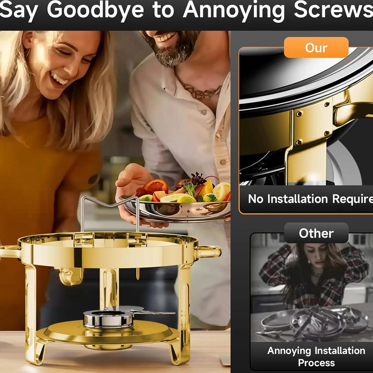 ✨ 5QT Round Stainless Steel Chafing Dish Set