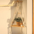 🌿 Boho Wooden Wall Mount Triangle Storage Rack