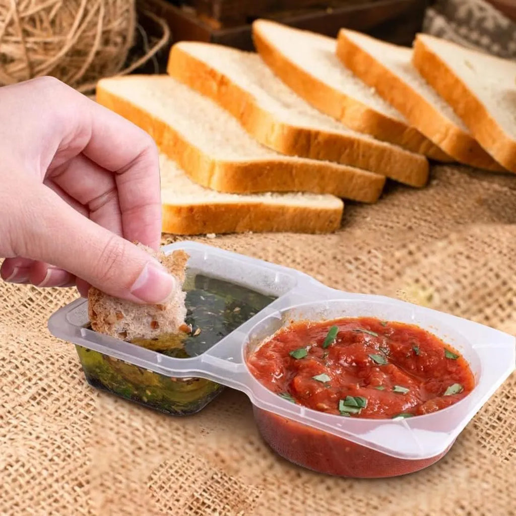 Disposable Dual-Compartment Condiment Containers with Lids