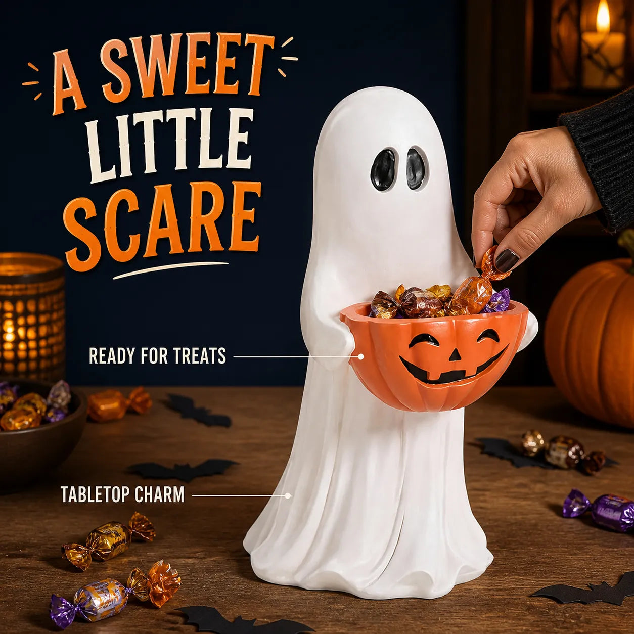 Spooky Welcome Ghost Pumpkin Treat & Planter Bowl