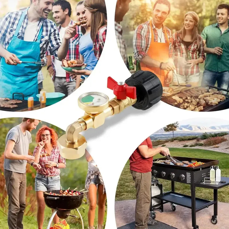 🔧 Propane Refill Adapter with Glow-in-the-Dark Gauge & Shut-Off Valve – QCC1 to 1lb Cylinder Converter for BBQ, Camping, Tailgating & Emergency Use
