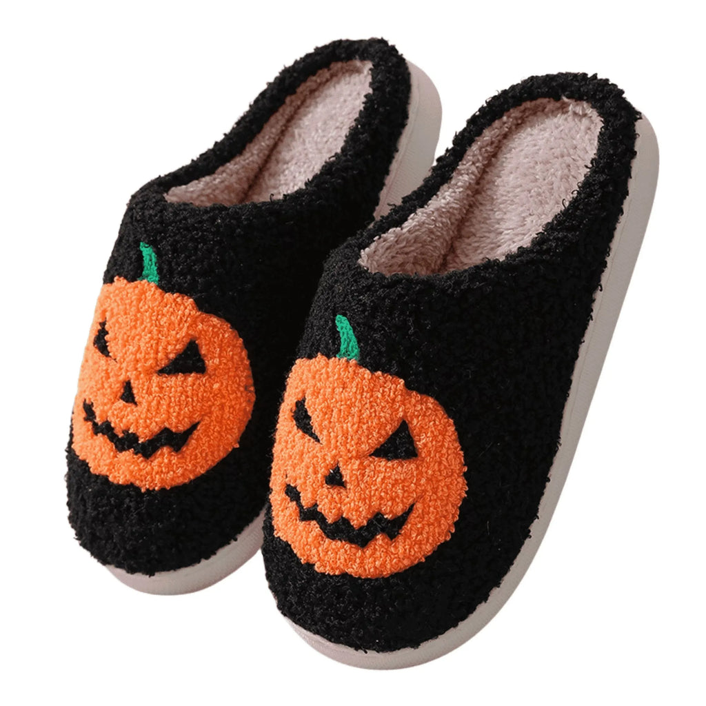 Cozy Jack-O'-Lantern Plush House Slippers