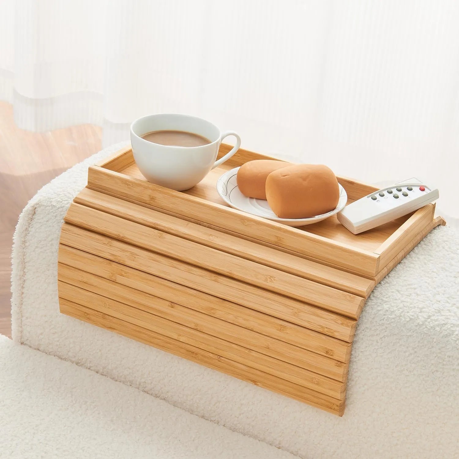 🛋️ Bamboo Sofa Arm Tray - Anti Falling Couch Arm Tray Table