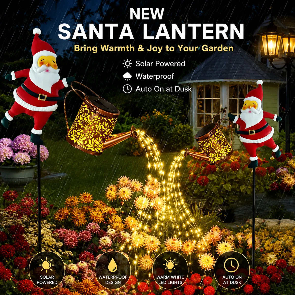 Santa Solar Watering Can Christmas Garden Light