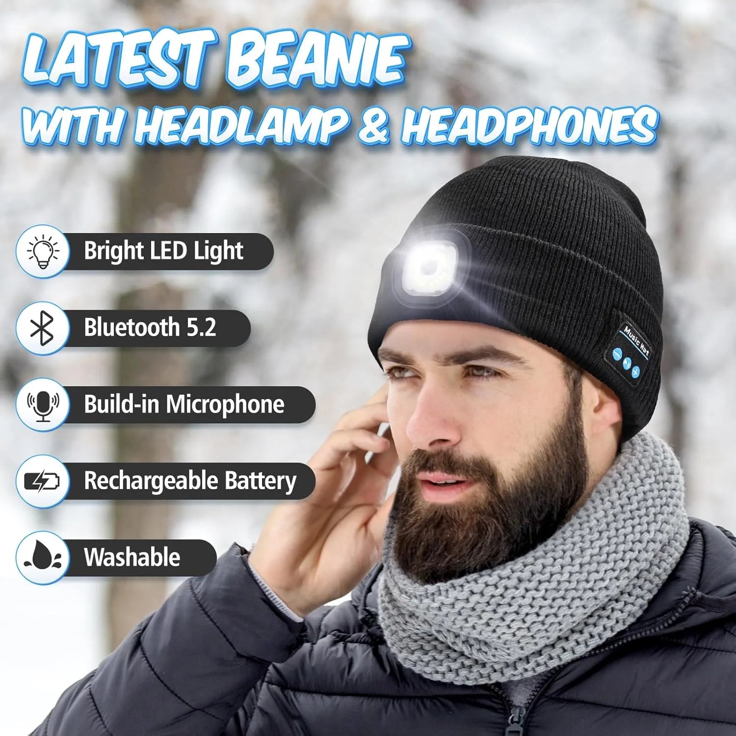 Unisex Bluetooth Beanie Hat with Light
