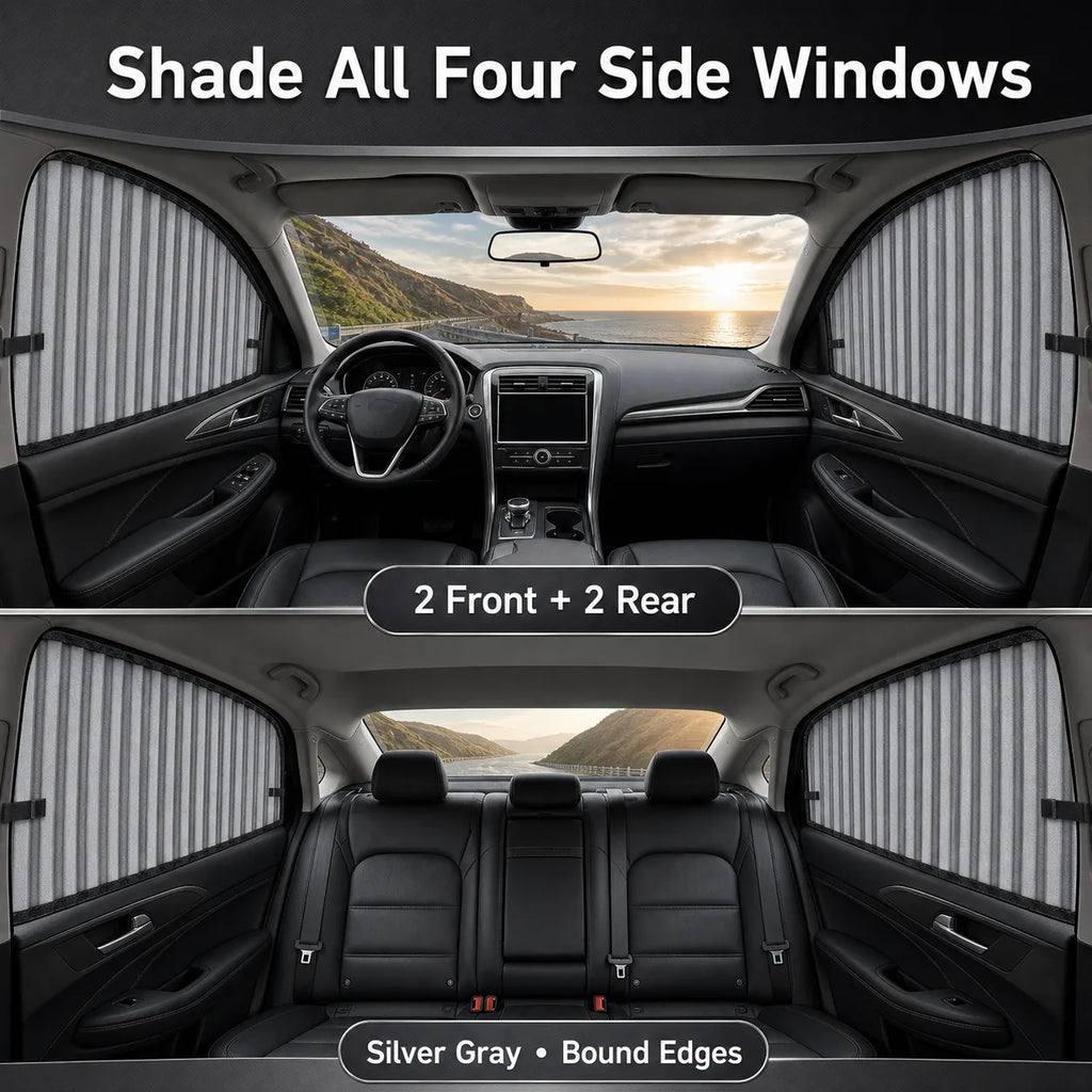 Slide-Open Magnetic Car Window Sun Shades – 4-Piece Set