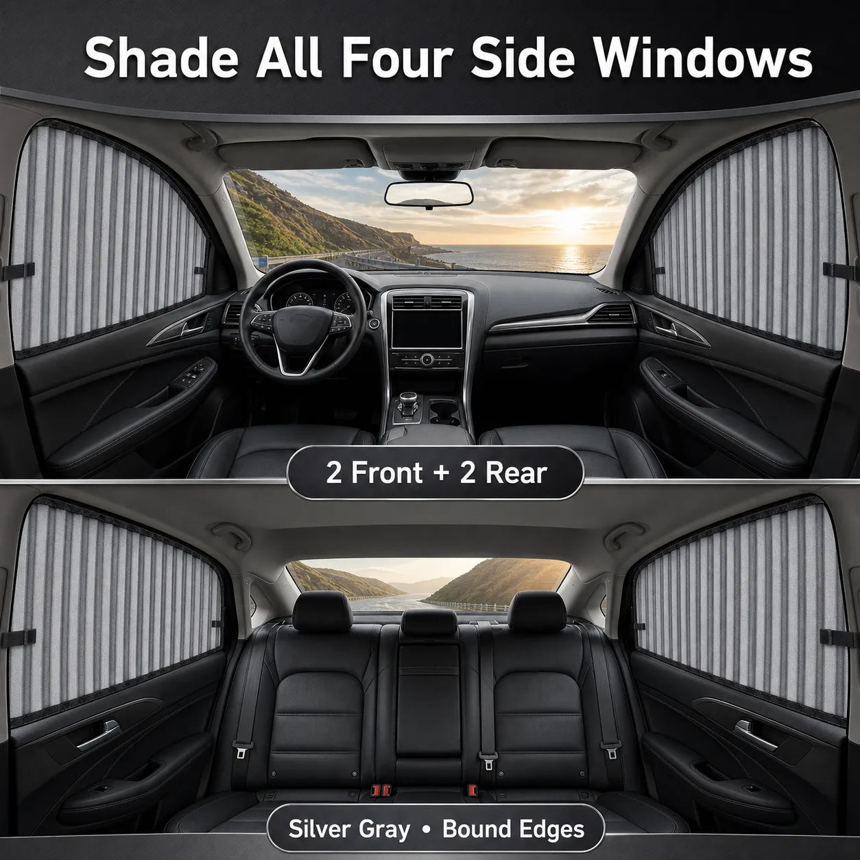 Slide-Open Magnetic Car Window Sun Shades – 4-Piece Set