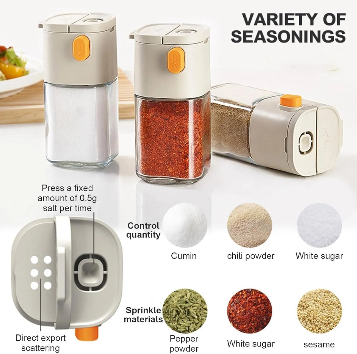 2PCS Smart Salt & Spice Dispenser – Precision Seasoning with One-Touch Control