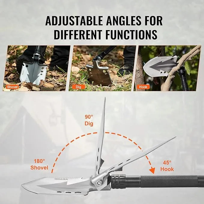 Ultimate All-in-One Folding Shovel Kit – Knife, Fire Starter, Compass & More for Outdoor Adventures