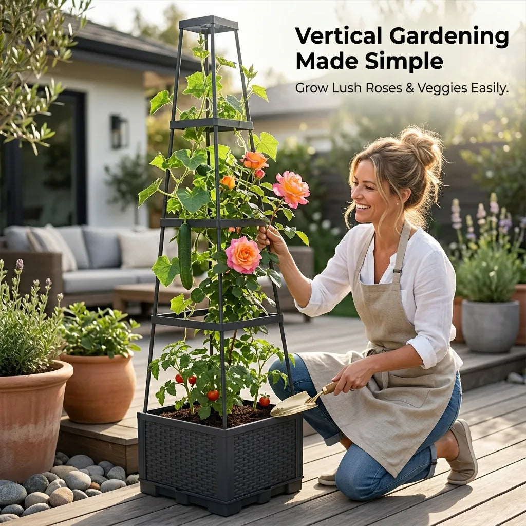 🌱Elevated Planter Box with Trellis