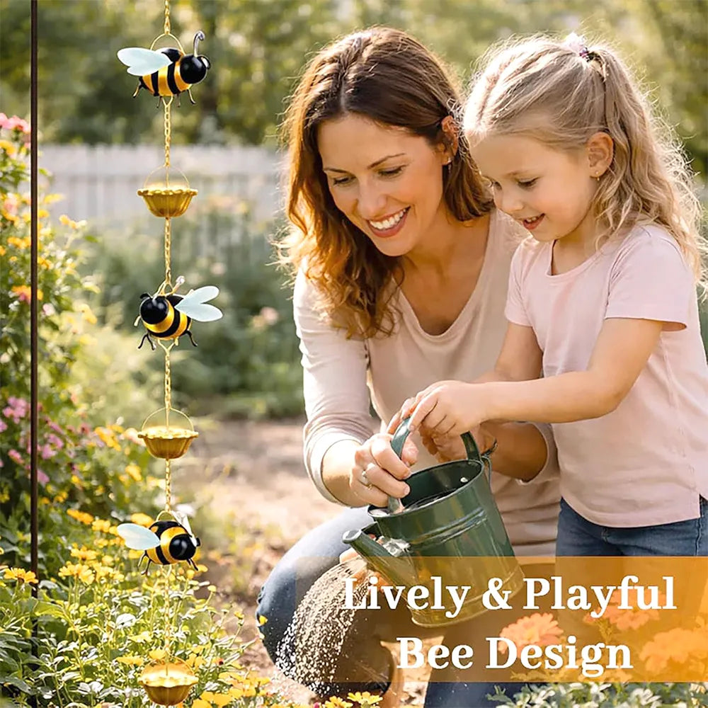 🐝 Whimsical Bee Rain Chain Decor – Hanging Bee Cup Rain Catcher for Gutters & Garden Décor