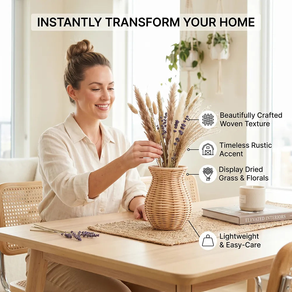 🌾Elegant Wicker Style Decorative Vase – Rustic Flower Display for Modern Home Décor