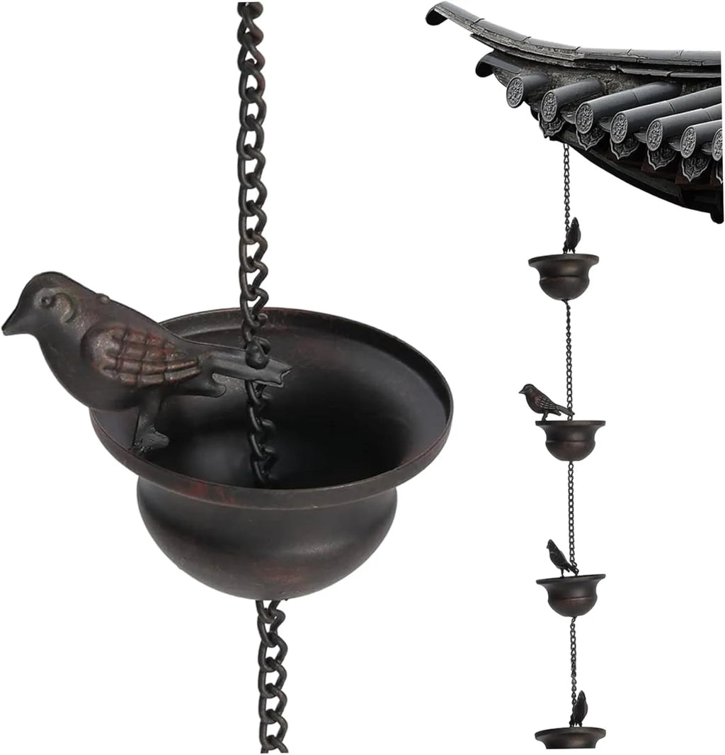 Bird-on-Cups Rain Chain – A Charming Blend of Function & Art