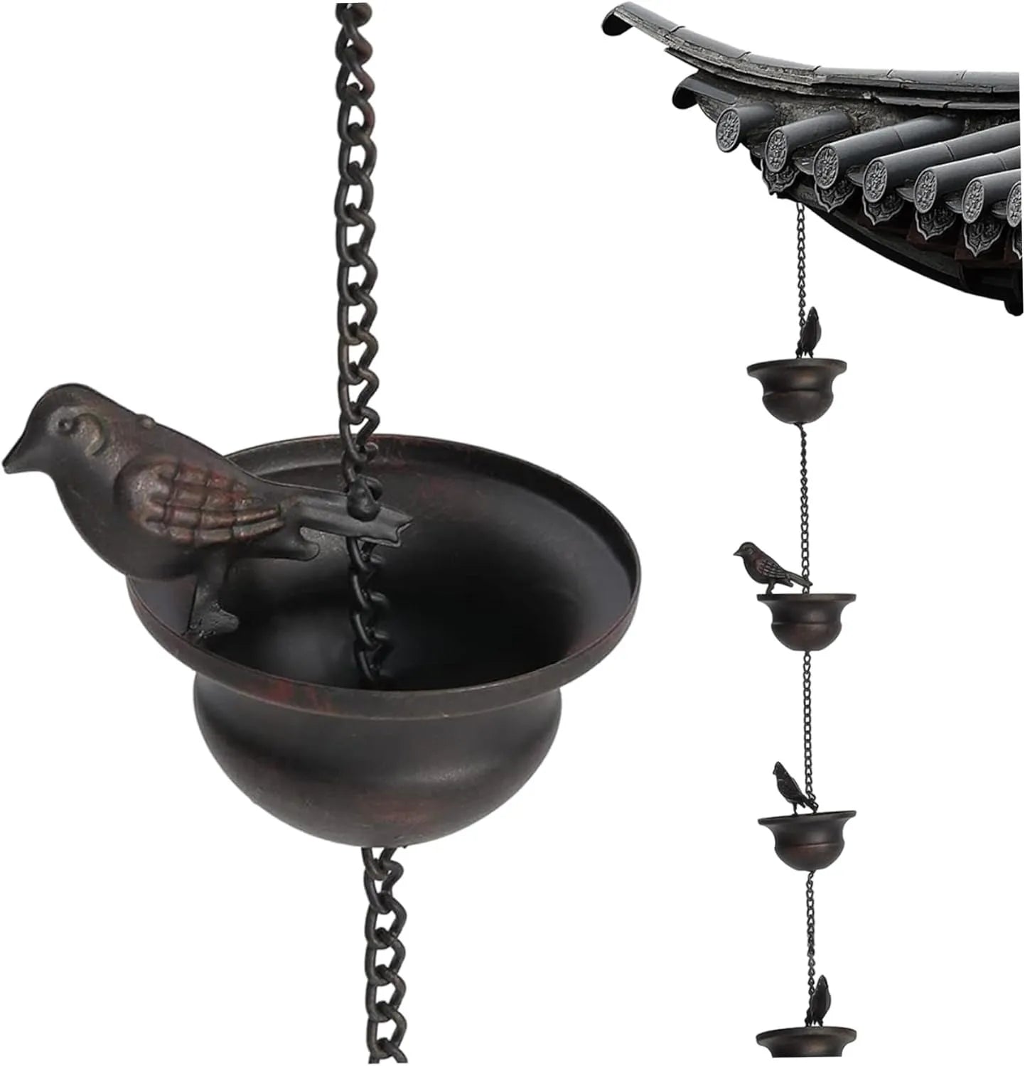 Bird-on-Cups Rain Chain – A Charming Blend of Function & Art