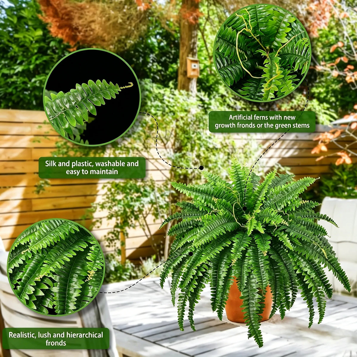 🌿23.62-Inch Artificial Boston Ferns – Realistic Faux Hanging Greenery