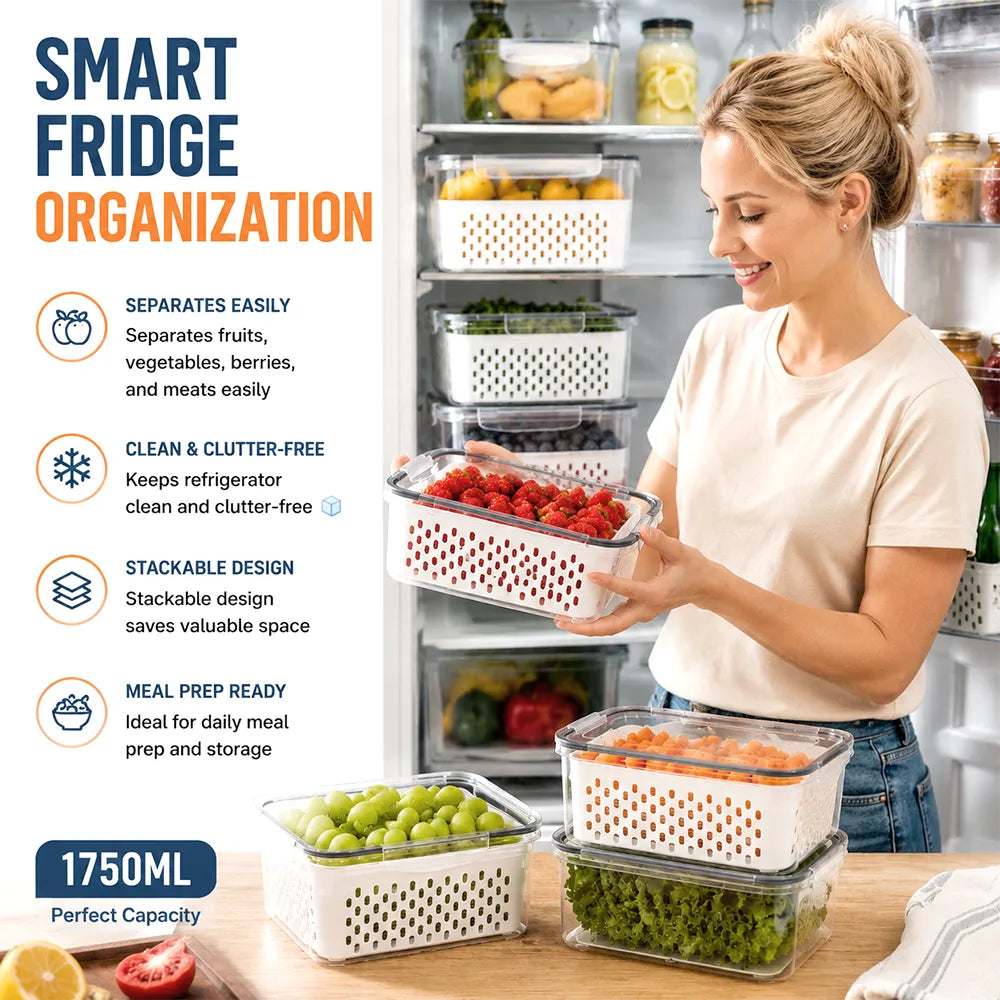 🥗 Refrigerator Draining Storage Basket – Fresh Food Organizer Box