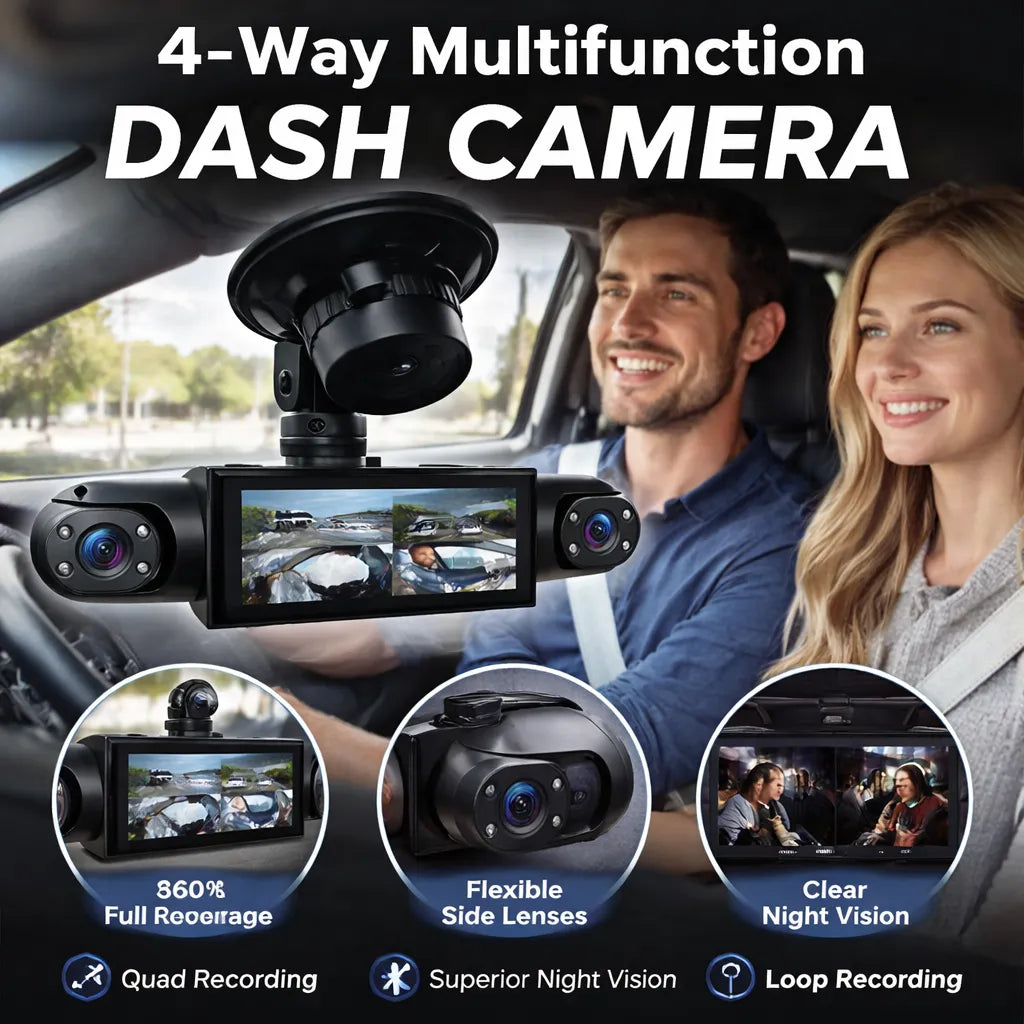🚗4-Channel 1080P Dash Camera with Front, Rear, Left & Right Recording