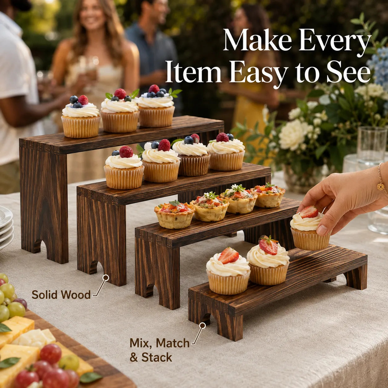4-Piece Nesting Wooden Display Risers