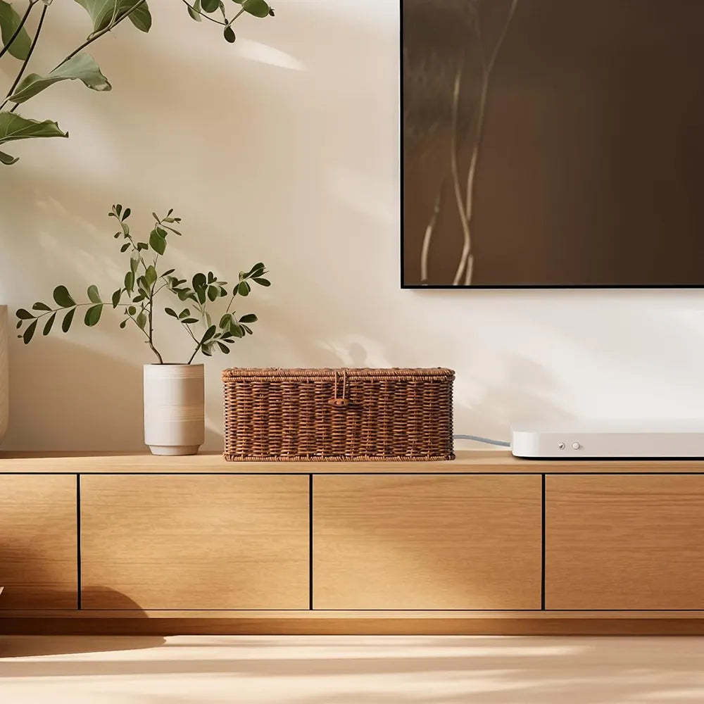 🧺 Handmade Rattan Cable Management Box