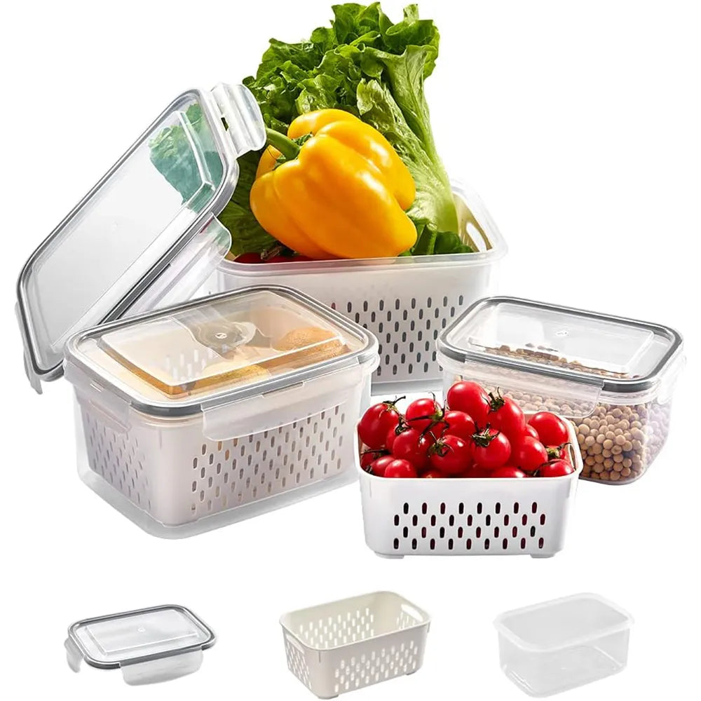 🥬 Fruit & Vegetable Storage Containers with Drain Baskets