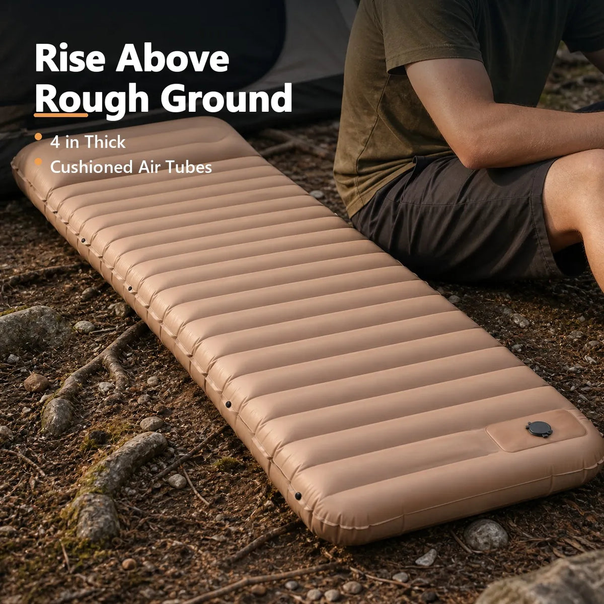 Ultralight 4-Inch Camping Mattress with Built-In Foot Pump