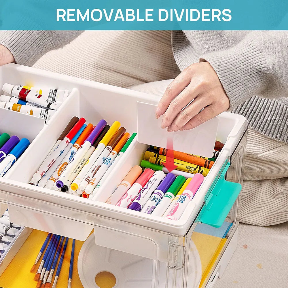 🎨 Transparent Craft Storage Organizer Box with Removable Tray & Dividers