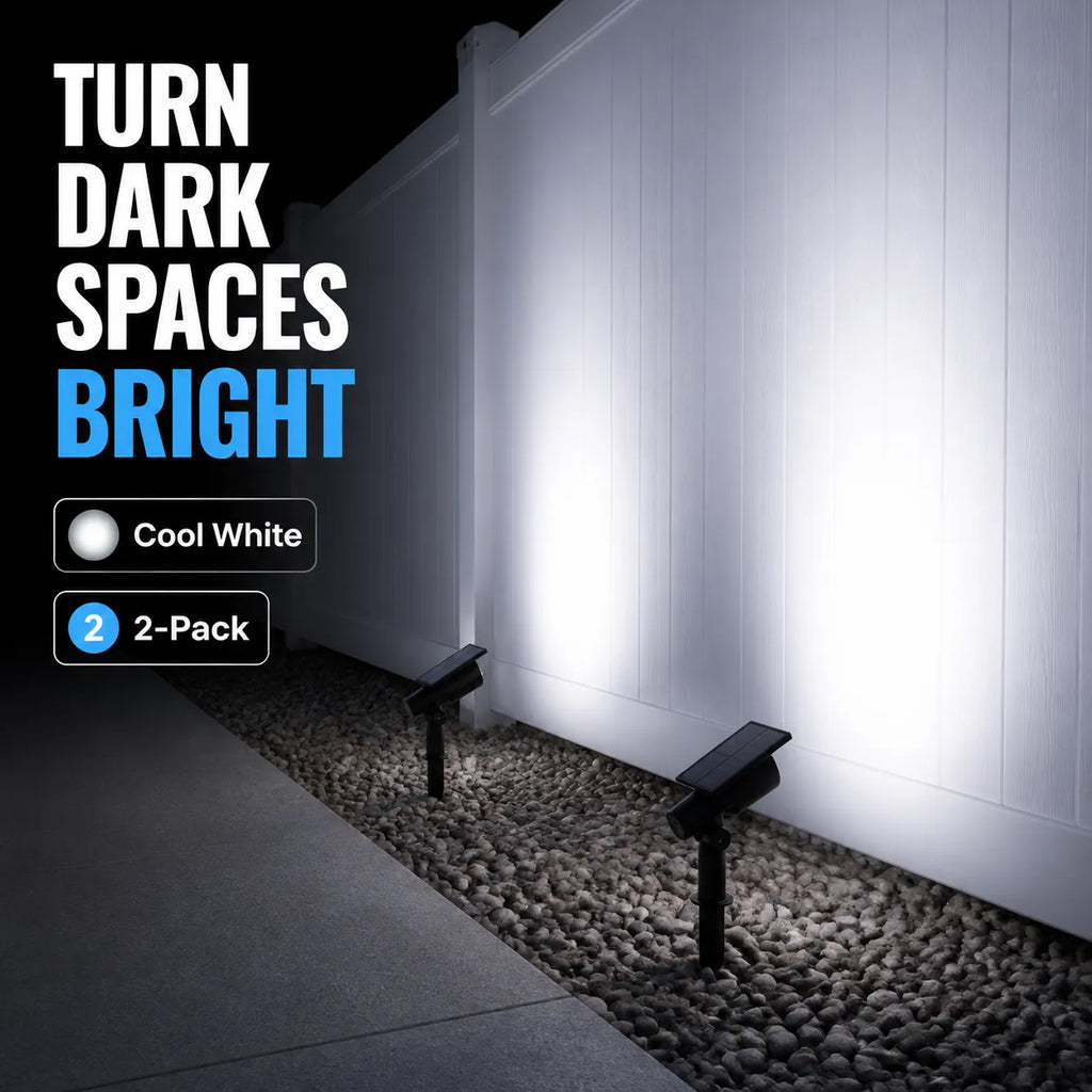 7-LED Solar Landscape Spotlights — 2-Pack Ground-Stake Wall Wash Lights