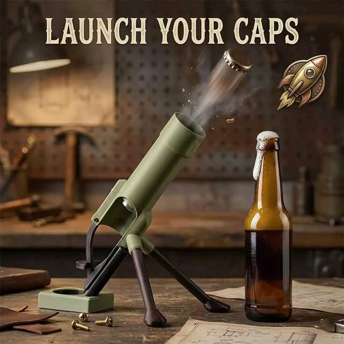 Mortar Bottle Opener – Pop & Launch Caps for Instant Party Fun