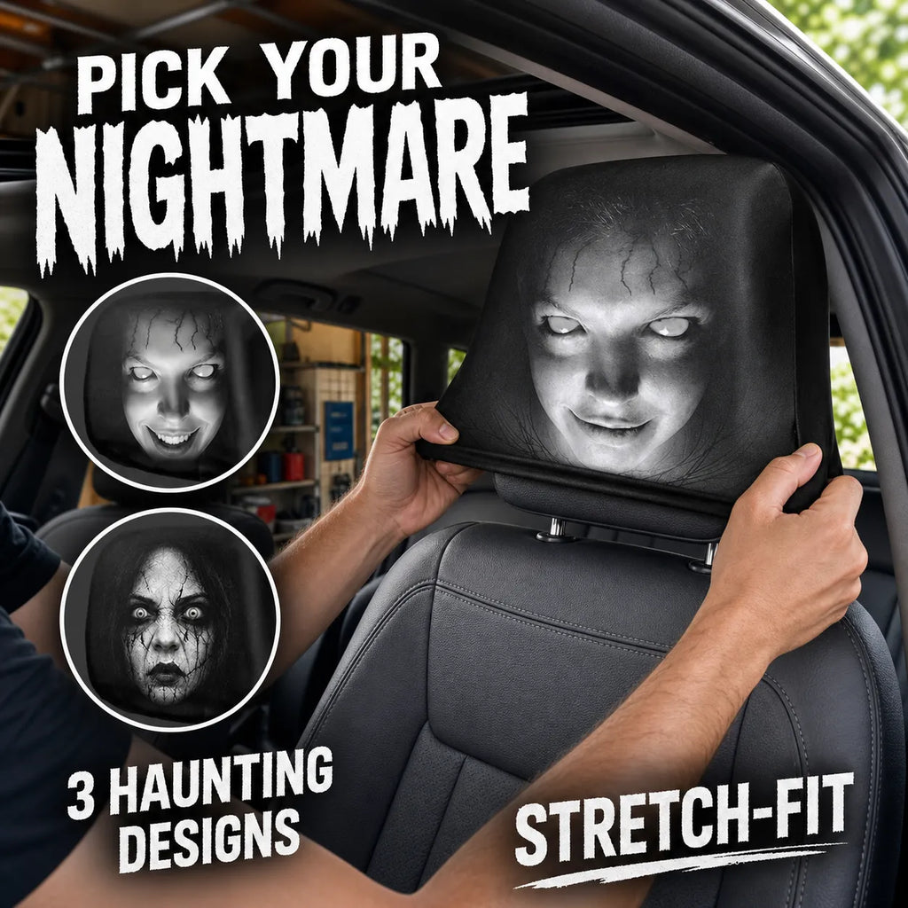 Scary Face Car Headrest Covers — 3 Slip-On Horror Designs