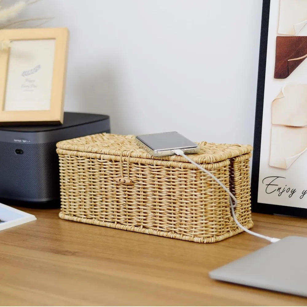 🧺 Handmade Rattan Cable Management Box