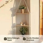 🌿 Boho Wooden Wall Mount Triangle Storage Rack