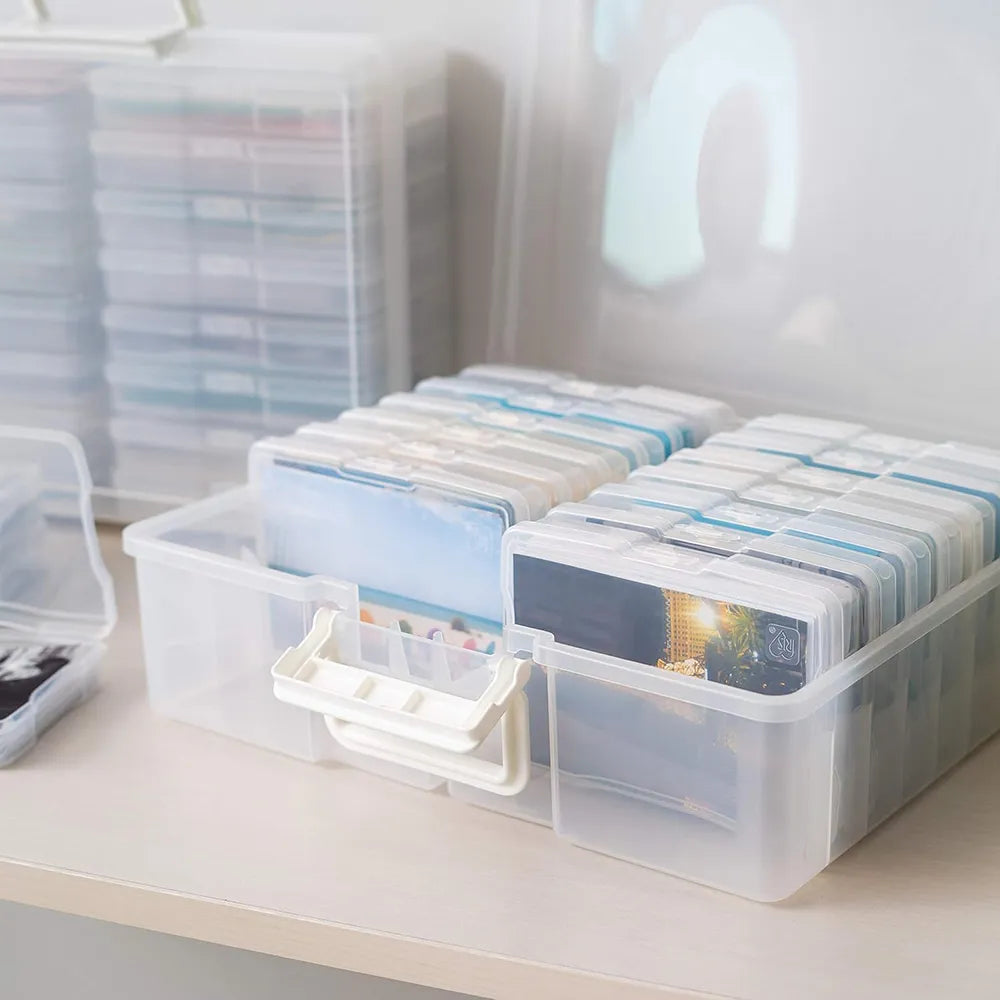 📸Portable Photo Organizer & Craft Storage Box with 16 Clear Cases