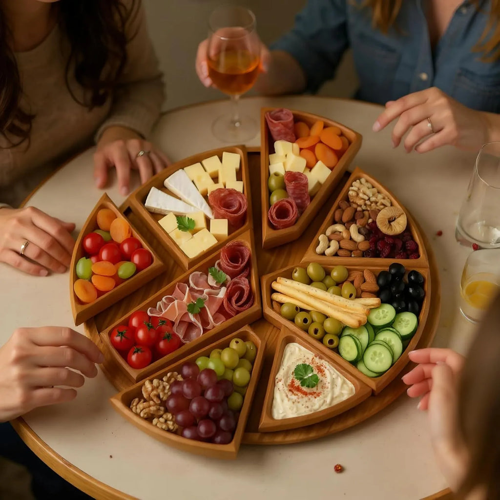 🌿 Divided Wooden Serving Tray with Removable Dividers