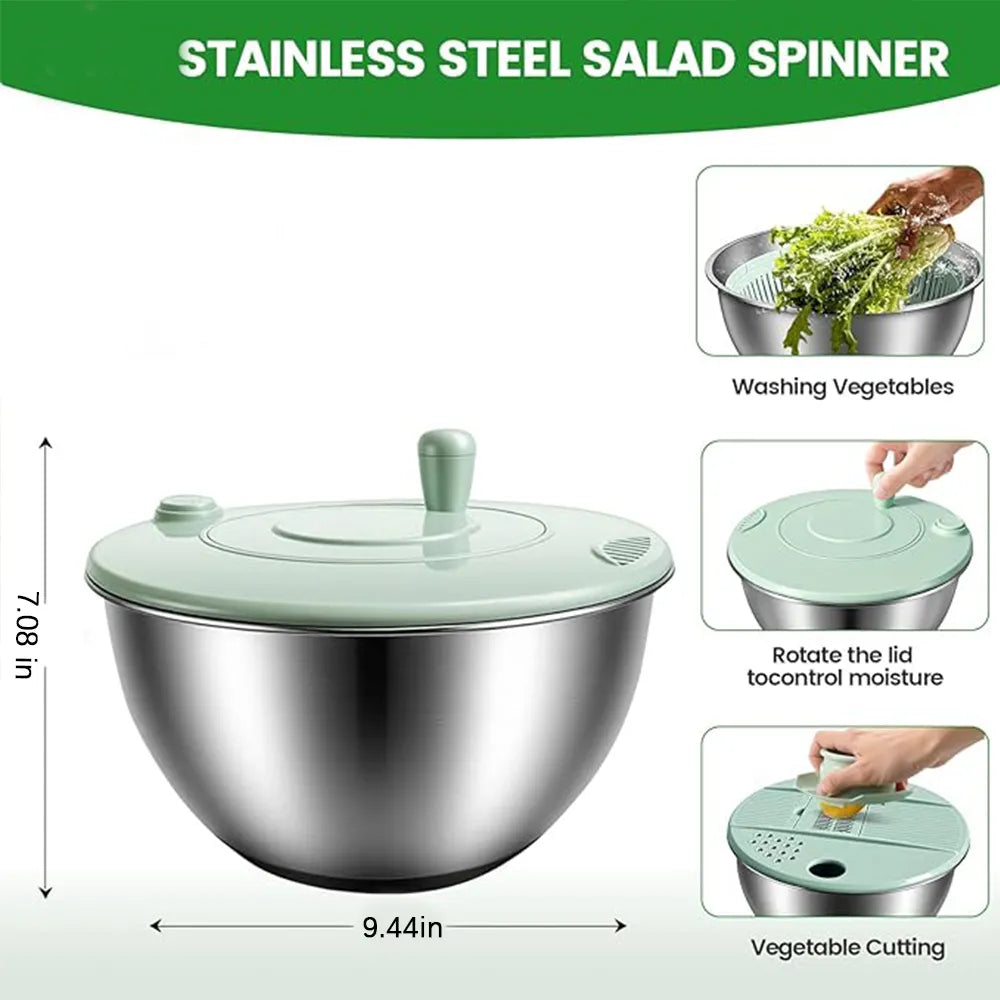 🥗 Multifunctional Stainless Steel Salad Spinner & Veggie Prep